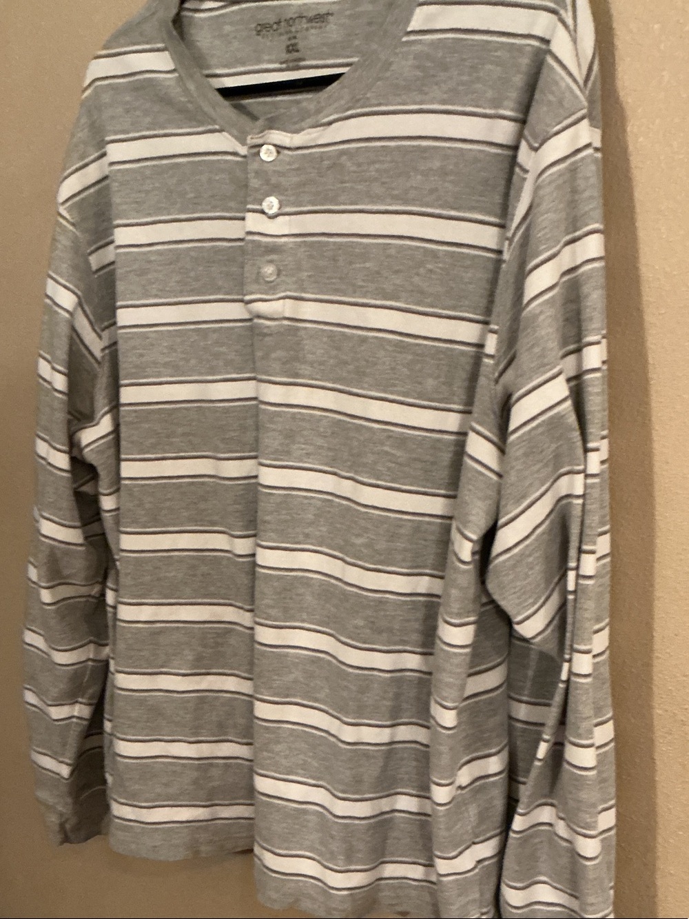 Great Northwest Gray & White Striped Henley Long-Sleeve Shirt